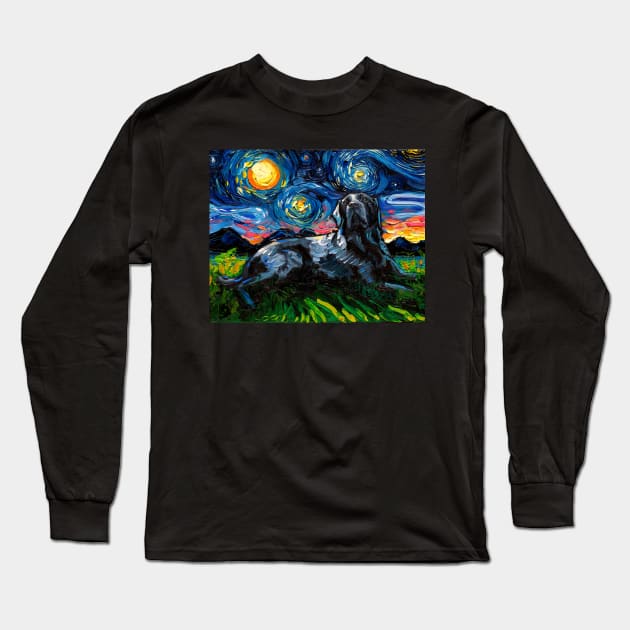 Laying Black Labrador Starry Night Long Sleeve T-Shirt by sagittariusgallery